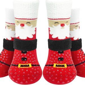 Christmas Anti-Slip Soft Dog Socks, Warm Dog Shoes, Paw Protectors Size M